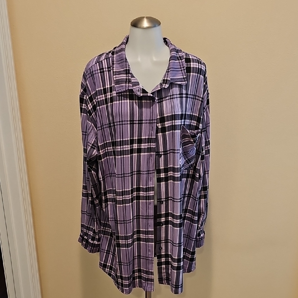 🍉 Purple Plaid Button-Up Shirt